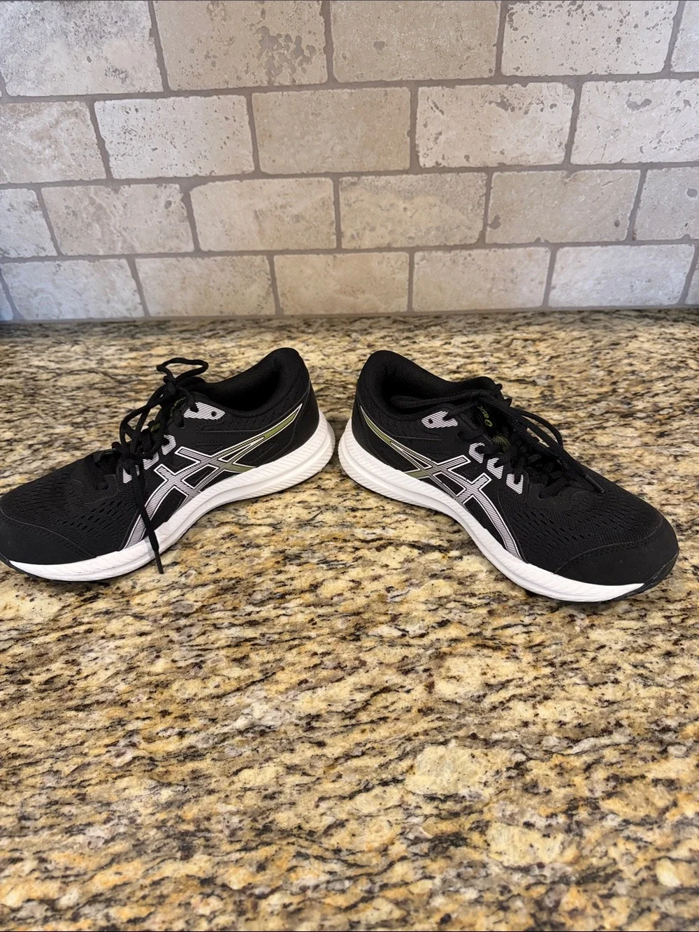 Asics Black Athletic Running Shoes with White and Lime Accents